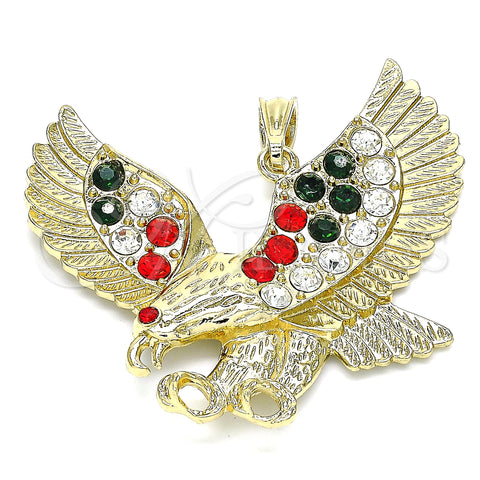 Oro Laminado Fancy Pendant, Gold Filled Style Eagle Design, with Multicolor Crystal, Polished, Golden Finish, 05.351.0100.1