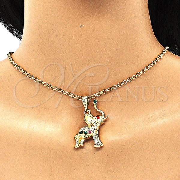 Gold Filled Pendant — Fancy Pendant Elephant Design with Multicolor Crystal Polished — alternate product view — SKU 133199 | Oro Laminado dije — elegante Pendant Elephant diseño with Multicolor cristal pulido — SKU 133199