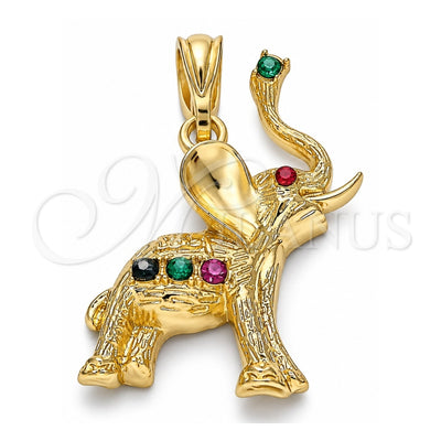 Oro Laminado Fancy Pendant, Gold Filled Style Elephant Design, with Multicolor Crystal, Polished, Golden Finish, 05.351.0101.1