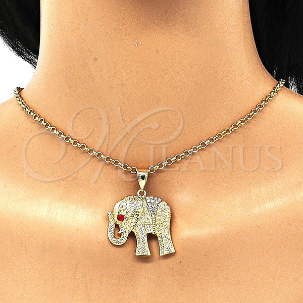 Gold Filled Pendant — Fancy Pendant Elephant Design with White and Garnet — alternate product view — SKU 133201 | Oro Laminado dije — elegante Pendant Elephant diseño with blanco and Garnet — SKU 133201