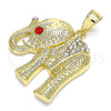 Oro Laminado Fancy Pendant, Gold Filled Style Elephant Design, with White and Garnet Crystal, Polished, Golden Finish, 05.351.0103