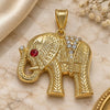 Oro Laminado Fancy Pendant, Gold Filled Style Elephant Design, with White and Garnet Crystal, Polished, Golden Finish, 05.351.0103