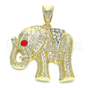 Oro Laminado Fancy Pendant, Gold Filled Style Elephant Design, with White and Garnet Crystal, Polished, Golden Finish, 05.351.0103