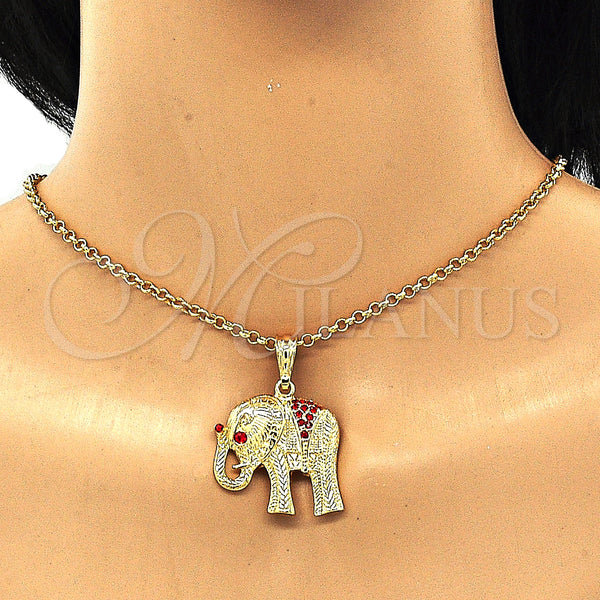 Gold Filled Pendant — Fancy Pendant Elephant Design with Garnet Crystal Polished — alternate product view — SKU 133202 | Oro Laminado dije — elegante Pendant Elephant diseño with Garnet cristal pulido — SKU 133202