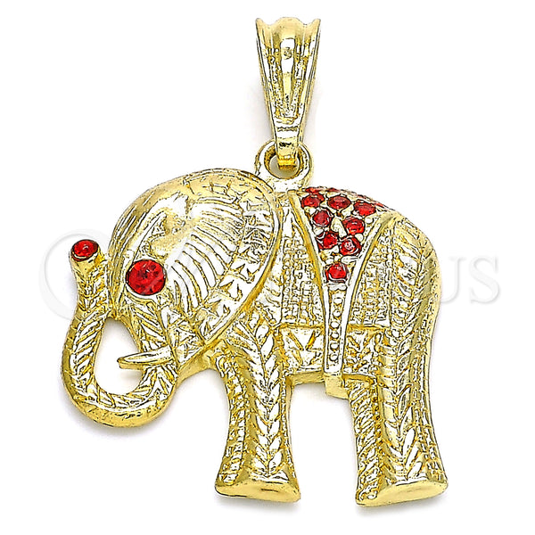 Gold Filled Pendant — Fancy Pendant Elephant Design with Garnet Crystal Polished — main product view — SKU 133202 | Oro Laminado dije — elegante Pendant Elephant diseño with Garnet cristal pulido — SKU 133202