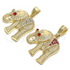 Oro Laminado Fancy Pendant, Gold Filled Style Elephant Design, with Garnet Crystal, Polished, Golden Finish, 05.351.0103.1
