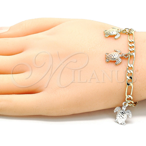 Gold Filled Bracelet — Charm Bracelet Turtle Design Polished Tricolor 03. 05 — alternate product view — SKU 133205 | Oro Laminado brazalete — Charm Bracelet Turtle diseño pulido Tricolor 03. 05 — SKU 133205
