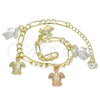 Oro Laminado Charm Bracelet, Gold Filled Style Turtle Design, Polished, Tricolor, 03.351.0094.07 (05 MM Thickness, 7 Inches Length)