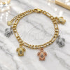 Oro Laminado Charm Bracelet, Gold Filled Style Turtle Design, Polished, Tricolor, 03.351.0094.07 (05 MM Thickness, 7 Inches Length)