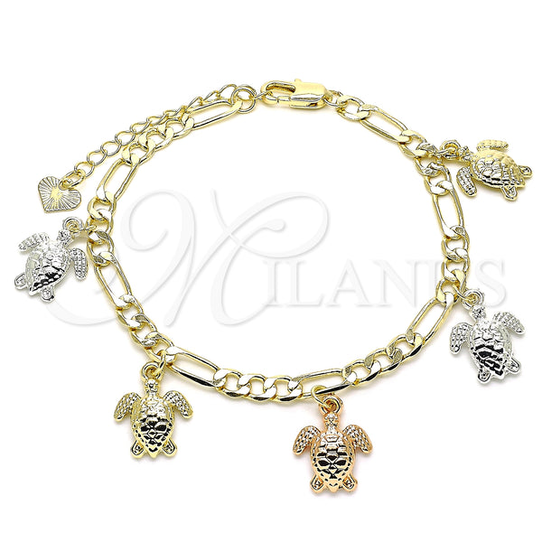 Gold Filled Bracelet — Charm Bracelet Turtle Design Polished Tricolor 03. 05 — main product view — SKU 133205 | Oro Laminado brazalete — Charm Bracelet Turtle diseño pulido Tricolor 03. 05 — SKU 133205