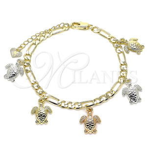 Gold Filled Bracelet — Charm Bracelet Turtle Design Polished Tricolor 03. 05 — main product view — SKU 133205 | Oro Laminado brazalete — Charm Bracelet Turtle diseño pulido Tricolor 03. 05 — SKU 133205