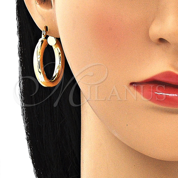 Gold Filled Hoop Earrings — Medium Hoop Hollow Design Polished 02. — alternate product view — SKU 133214 | Oro Laminado aretes de aro — Medium Hoop Hollow diseño pulido 02. — SKU 133214