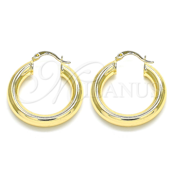 Gold Filled Hoop Earrings — Medium Hoop Hollow Design Polished 02. — main product view — SKU 133214 | Oro Laminado aretes de aro — Medium Hoop Hollow diseño pulido 02. — SKU 133214