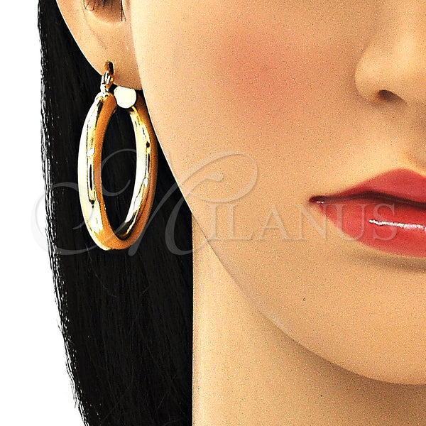 Gold Filled Hoop Earrings — Medium Hoop Hollow Design Polished 02. — alternate product view — SKU 133215 | Oro Laminado aretes de aro — Medium Hoop Hollow diseño pulido 02. — SKU 133215