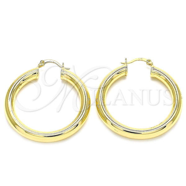 Gold Filled Hoop Earrings — Medium Hoop Hollow Design Polished 02. — main product view — SKU 133215 | Oro Laminado aretes de aro — Medium Hoop Hollow diseño pulido 02. — SKU 133215