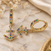 Oro Laminado Huggie Hoop, Gold Filled Style Anchor Design, with Multicolor Micro Pave, Polished, Golden Finish, 02.377.0009.15
