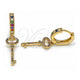 Oro Laminado Huggie Hoop, Gold Filled Style key Design, with Multicolor Micro Pave, Polished, Golden Finish, 02.377.0010.15