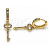 Oro Laminado Huggie Hoop, Gold Filled Style key Design, with Multicolor Micro Pave, Polished, Golden Finish, 02.377.0010.15