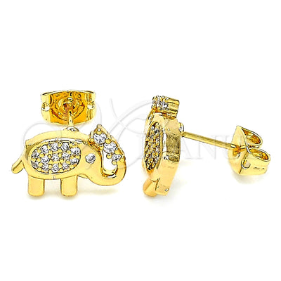 Oro Laminado Stud Earring, Gold Filled Style Elephant Design, with White Micro Pave, Polished, Golden Finish for wholesale, main product view
