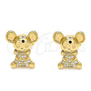 Oro Laminado Stud Earring, Gold Filled Style Teddy Bear Design, with White Micro Pave, Polished, Golden Finish, 02.377.0018
