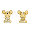 Oro Laminado Stud Earring, Gold Filled Style Teddy Bear Design, with White Micro Pave, Polished, Golden Finish, 02.377.0018