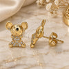 Oro Laminado Stud Earring, Gold Filled Style Teddy Bear Design, with White Micro Pave, Polished, Golden Finish, 02.377.0018
