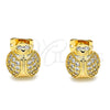 Oro Laminado Stud Earring, Gold Filled Style Ladybug Design, with White Micro Pave, Polished, Golden Finish, 02.377.0020