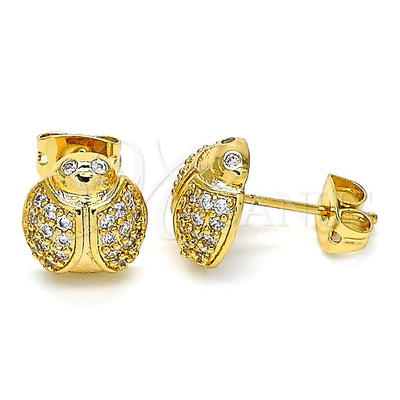 Oro Laminado Stud Earring, Gold Filled Style Ladybug Design, with White Micro Pave, Polished, Golden Finish for wholesale, main product view