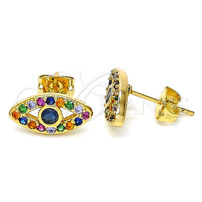 Oro Laminado Stud Earring, Gold Filled Style with Multicolor Micro Pave, Polished, Golden Finish, 02.377.0021 for wholesale, main product view