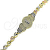 Oro Laminado Fancy Bracelet, Gold Filled Style Guadalupe and Leaf Design, Polished, Tricolor, 03.253.0051.07 (11 MM Thickness, 11 Inches Length)