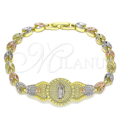 Oro Laminado Fancy Bracelet, Gold Filled Style Guadalupe and Leaf Design, Polished, Tricolor, 03.253.0051.07 for wholesale, main product view