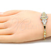 Oro Laminado Fancy Bracelet, Gold Filled Style San Benito and Heart Design, Polished, Tricolor, 03.253.0052.08 (04 MM Thickness, 8 Inches Length)