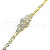 Oro Laminado Fancy Bracelet, Gold Filled Style San Benito and Heart Design, Polished, Tricolor, 03.253.0052.08 (04 MM Thickness, 8 Inches Length)