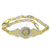 Oro Laminado Fancy Bracelet, Gold Filled Style San Benito and Heart Design, Polished, Tricolor, 03.253.0052.08 (04 MM Thickness, 8 Inches Length)