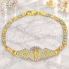 Oro Laminado Fancy Bracelet, Gold Filled Style San Benito and Heart Design, Polished, Tricolor, 03.253.0052.08 (04 MM Thickness, 8 Inches Length)