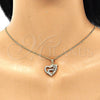 Oro Laminado Pendant Necklace, Gold Filled Style Heart and Dolphin Design, with White and Black Micro Pave, Polished, Golden Finish, 04.344.0001.18 (02 MM Thickness, 18 Inches Length)