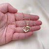 Oro Laminado Pendant Necklace, Gold Filled Style Heart and Dolphin Design, with White and Black Micro Pave, Polished, Golden Finish, 04.344.0001.18 (02 MM Thickness, 18 Inches Length)