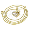 Oro Laminado Pendant Necklace, Gold Filled Style Heart and Dolphin Design, with White and Black Micro Pave, Polished, Golden Finish, 04.344.0001.18 (02 MM Thickness, 18 Inches Length)