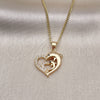 Oro Laminado Pendant Necklace, Gold Filled Style Heart and Dolphin Design, with White and Black Micro Pave, Polished, Golden Finish, 04.344.0001.18 (02 MM Thickness, 18 Inches Length)
