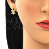 Oro Laminado Stud Earring, Gold Filled Style Turtle Design, with White Micro Pave, Polished, Golden Finish, 02.344.0054