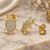 Oro Laminado Stud Earring, Gold Filled Style Turtle Design, with White Micro Pave, Polished, Golden Finish, 02.344.0054