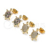 Oro Laminado Stud Earring, Gold Filled Style Turtle Design, with White Micro Pave, Polished, Golden Finish, 02.344.0054