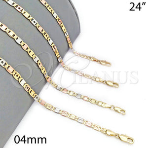 Gold Filled Necklace — Basic Necklace Pave Mariner Design Diamond Cutting Tricolor — main product view — SKU 133260 | Oro Laminado collar — básico Necklace Pave Mariner diseño Diamond Cutting Tricolor — SKU 133260