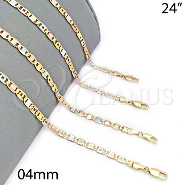 Gold Filled Necklace — Basic Necklace Pave Mariner Design Diamond Cutting Tricolor — main product view — SKU 133260 | Oro Laminado collar — básico Necklace Pave Mariner diseño Diamond Cutting Tricolor — SKU 133260