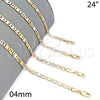 Oro Laminado Basic Necklace, Gold Filled Style Pave Mariner Design, Diamond Cutting Finish, Tricolor, 04.65.0208.24 (04 MM Thickness, 24 Inches Length)