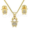 Oro Laminado Earring and Pendant Adult Set, Gold Filled Style Little Girl Design, with White Micro Pave, Polished, Golden Finish, 10.156.0223