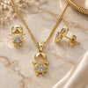 Oro Laminado Earring and Pendant Adult Set, Gold Filled Style Little Girl Design, with White Micro Pave, Polished, Golden Finish, 10.156.0223