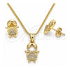 Oro Laminado Earring and Pendant Adult Set, Gold Filled Style Little Girl Design, with White Micro Pave, Polished, Golden Finish, 10.156.0223