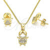 Oro Laminado Earring and Pendant Adult Set, Gold Filled Style Little Girl Design, with White Micro Pave, Polished, Golden Finish, 10.156.0223