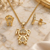 Oro Laminado Earring and Pendant Adult Set, Gold Filled Style Little Girl Design, with White Micro Pave, Polished, Golden Finish, 10.156.0224